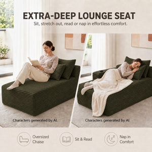 English Elm 37.5-Inch Corduroy Plush Chaise Lounge with Cup Holder for Cozy Living Room Lounging W5885P532121