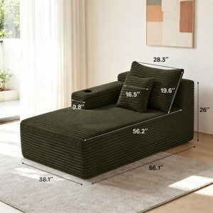 English Elm 37.5-Inch Corduroy Plush Chaise Lounge with Cup Holder for Cozy Living Room Lounging W5885P532121