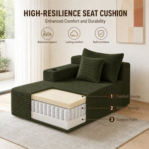 English Elm 37.5-Inch Corduroy Plush Chaise Lounge with Cup Holder for Cozy Living Room Lounging W5885P532121