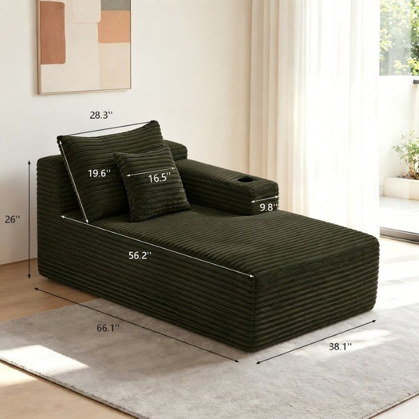 English Elm 37.5-Inch Velvet Chaise Lounge with Cup Holder and Plush Spring Cushioning for Living Rooms W5885P532122