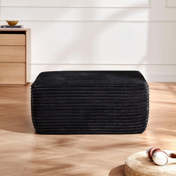 English Elm Ottoman-Plush-Grey Corduroy Footrest with Spring Support for Living Room or Bedroom Black W5885P532282