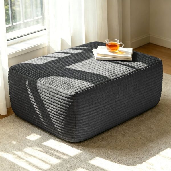 English Elm Ottoman-Plush-Grey Corduroy Footrest with Spring Support for Living Room or Bedroom Grey W5885P532284