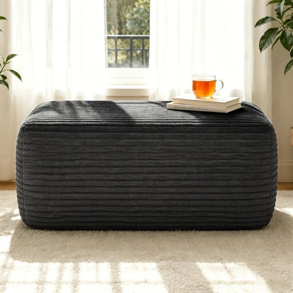 English Elm Ottoman-Plush-Grey Corduroy Footrest with Spring Support for Living Room or Bedroom Grey W5885P532284