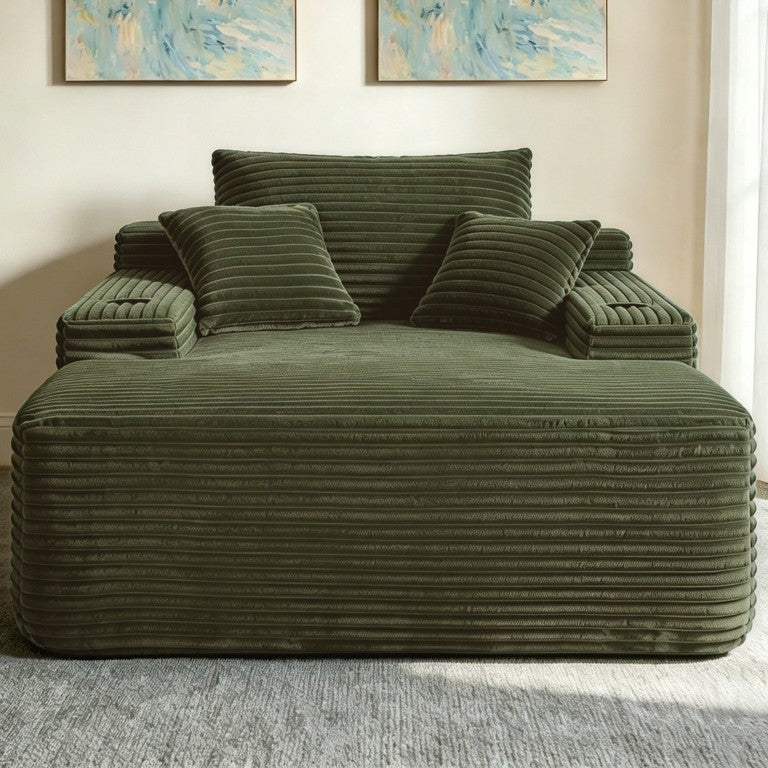 English Elm Convertible Chaise Lounge Sleeper Sofa with Wide Armrest and Pillows for Small Spaces Green Plush Fabric W5885P548263