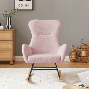 English Elm Pink Teddy Upholstered Rocking Chair with High Back for Nursery or Bedroom Nook W58890164