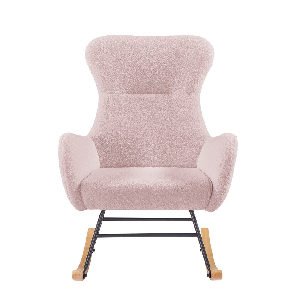 English Elm Pink Teddy Upholstered Rocking Chair with High Back for Nursery or Bedroom Nook W58890164