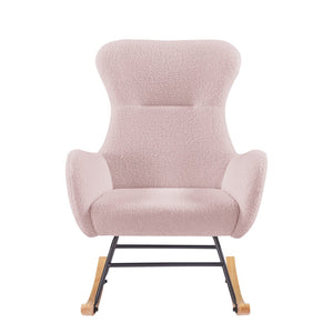 English Elm Pink Teddy Upholstered Rocking Chair with High Back for Nursery or Bedroom Nook W58890164