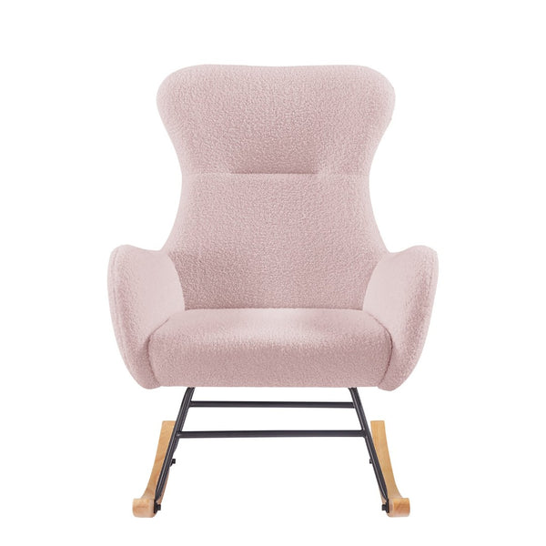 English Elm Pink Teddy Upholstered Rocking Chair with High Back for Nursery or Bedroom Nook W58890164