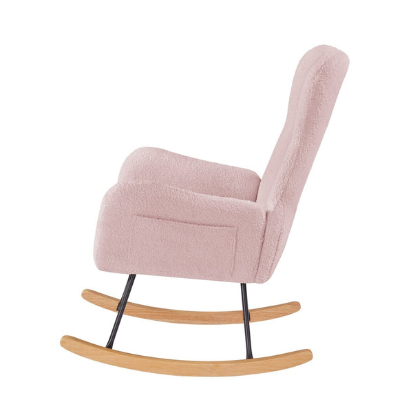 English Elm Pink Teddy Upholstered Rocking Chair with High Back for Nursery or Bedroom Nook W58890164