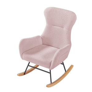 English Elm Pink Teddy Upholstered Rocking Chair with High Back for Nursery or Bedroom Nook W58890164