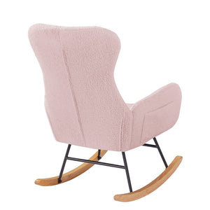 English Elm Pink Teddy Upholstered Rocking Chair with High Back for Nursery or Bedroom Nook W58890164