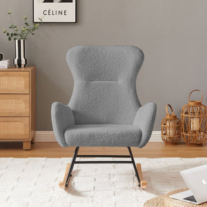 English Elm Grey Teddy Plush Rocking Chair with High Back Support for Nursery or Reading Nook W58890165