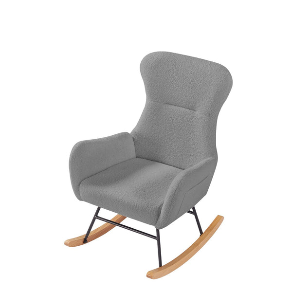 English Elm Grey Teddy Plush Rocking Chair with High Back Support for Nursery or Reading Nook W58890165