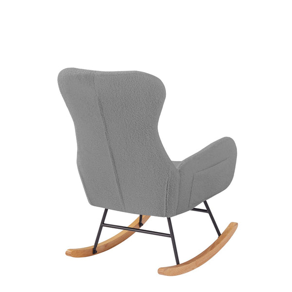 English Elm Grey Teddy Plush Rocking Chair with High Back Support for Nursery or Reading Nook W58890165