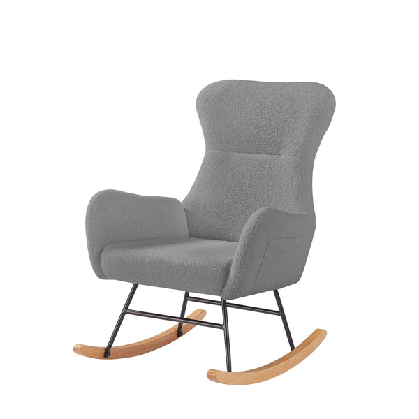 English Elm Grey Teddy Plush Rocking Chair with High Back Support for Nursery or Reading Nook W58890165