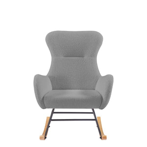 English Elm Grey Teddy Plush Rocking Chair with High Back Support for Nursery or Reading Nook W58890165