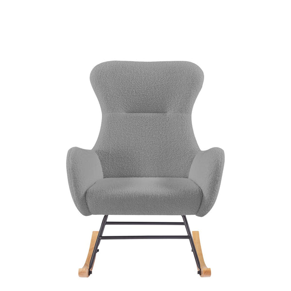 English Elm Grey Teddy Plush Rocking Chair with High Back Support for Nursery or Reading Nook W58890165
