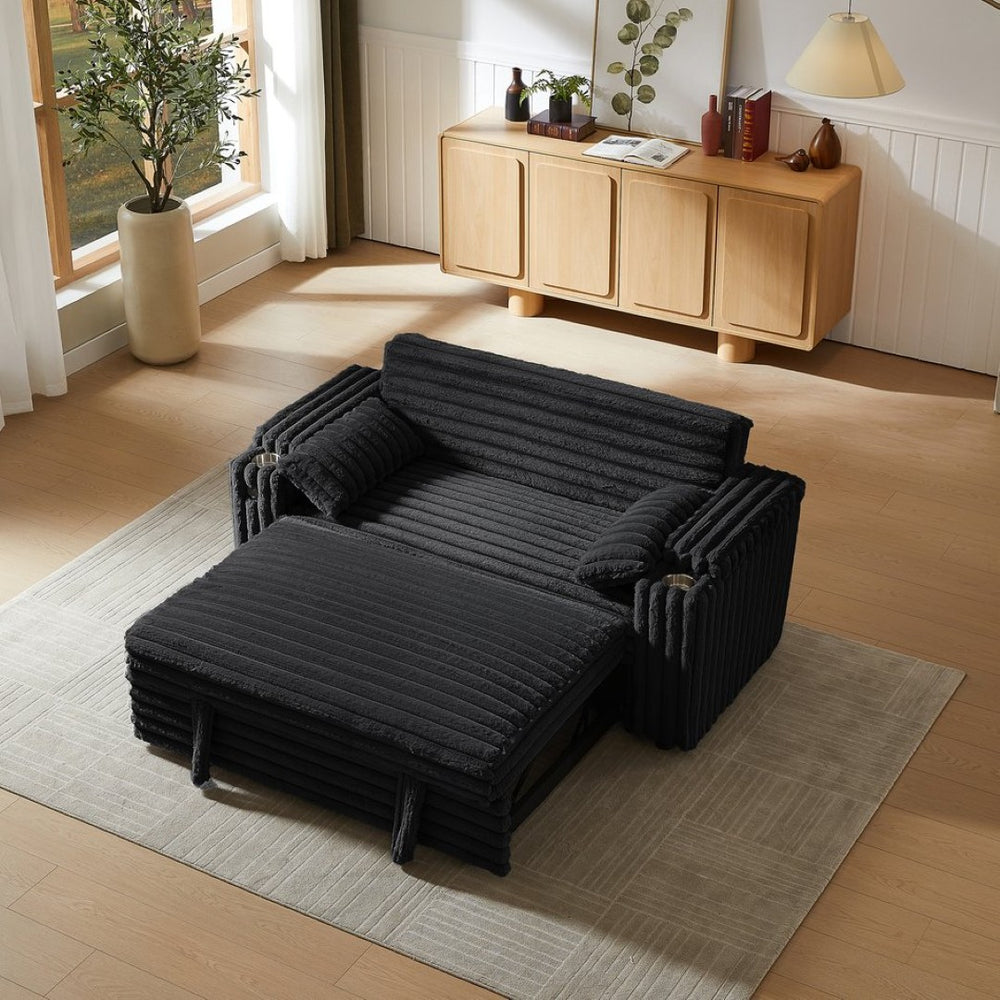 English Elm Black Corduroy Convertible Sofa with USB Port Storage and Guest Sleeping Surface W588P304275