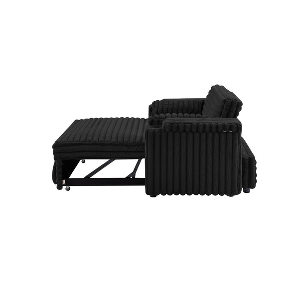 English Elm Black Corduroy Convertible Sofa with USB Port Storage and Guest Sleeping Surface W588P304275