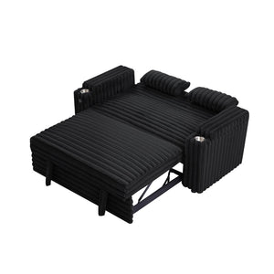 English Elm Black Corduroy Convertible Sofa with USB Port Storage and Guest Sleeping Surface W588P304275