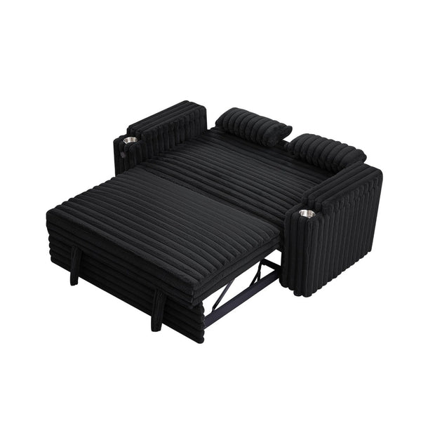 English Elm Black Corduroy Convertible Sofa with USB Port Storage and Guest Sleeping Surface W588P304275