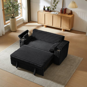 English Elm Black Corduroy Convertible Sofa with USB Port Storage and Guest Sleeping Surface W588P304275