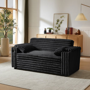 English Elm Black Corduroy Convertible Sofa with USB Port Storage and Guest Sleeping Surface W588P304275