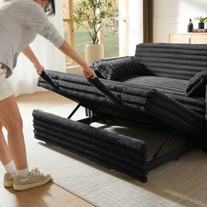 English Elm Black Corduroy Convertible Sofa with USB Port Storage and Guest Sleeping Surface W588P304275
