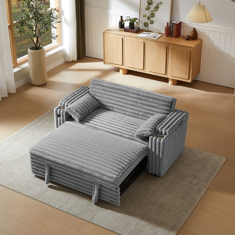 English Elm Light Grey Corduroy Convertible Sleeper Sofa with Storage Armrests and USB Port W588P304276