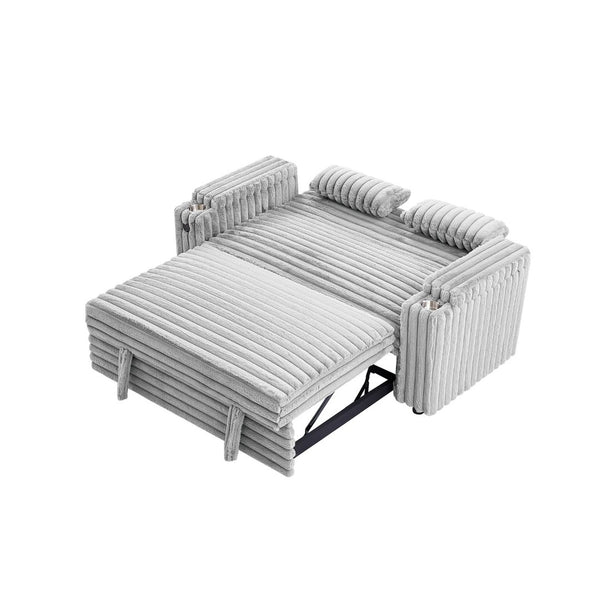 English Elm Light Grey Corduroy Convertible Sleeper Sofa with Storage Armrests and USB Port W588P304276