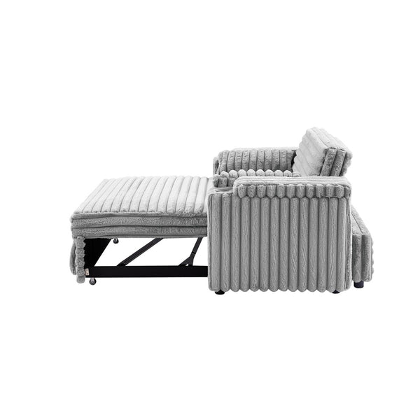 English Elm Light Grey Corduroy Convertible Sleeper Sofa with Storage Armrests and USB Port W588P304276