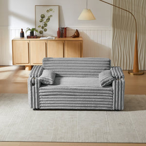 English Elm Light Grey Corduroy Convertible Sleeper Sofa with Storage Armrests and USB Port W588P304276