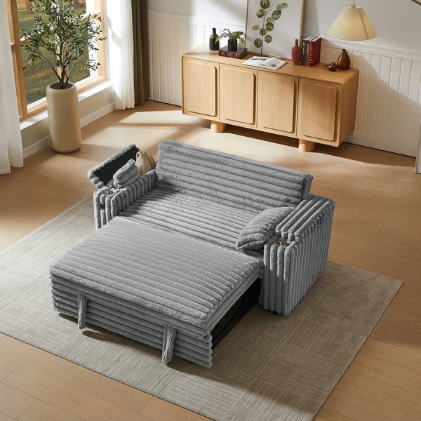 English Elm Light Grey Corduroy Convertible Sleeper Sofa with Storage Armrests and USB Port W588P304276