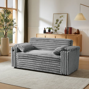 English Elm Light Grey Corduroy Convertible Sleeper Sofa with Storage Armrests and USB Port W588P304276