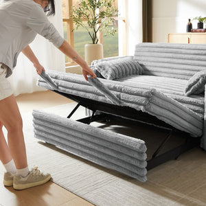 English Elm Light Grey Corduroy Convertible Sleeper Sofa with Storage Armrests and USB Port W588P304276