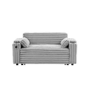 English Elm Light Grey Corduroy Convertible Sleeper Sofa with Storage Armrests and USB Port W588P304276