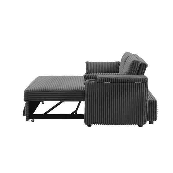 English Elm Dark Grey Fabric Sleeper Sofa with USB Charging Cup Holders for Guest Living Rooms W588P310109