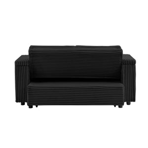 English Elm Black Fabric Convertible Sleeper Sofa with USB Port and Built-In Cup Holders W588P310110