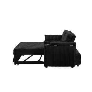 English Elm Black Fabric Convertible Sleeper Sofa with USB Port and Built-In Cup Holders W588P310110
