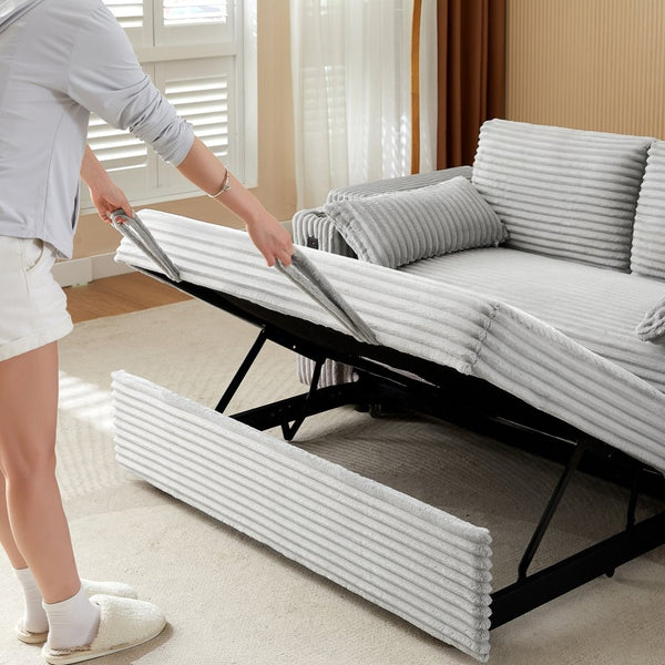 English Elm Light Grey Fabric Sleeper Sofa with USB Port Cup Holders and Adjustable Recline W588P311606