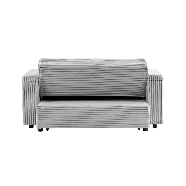 English Elm Light Grey Fabric Sleeper Sofa with USB Port Cup Holders and Adjustable Recline W588P311606