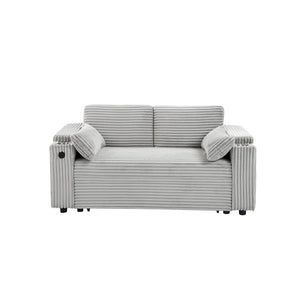 English Elm Light Grey Fabric Sleeper Loveseat with USB Charging Cup Holders and Storage Armrests W588P444890