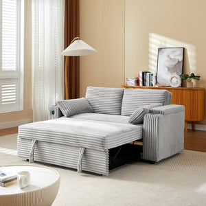 English Elm Light Grey Fabric Sleeper Loveseat with USB Charging Cup Holders and Storage Armrests W588P444890