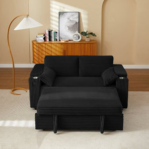 English Elm Black Convertible Loveseat Sleeper Sofa with USB Charging Storage Armrest Cup Holders W588P444891