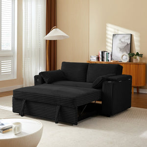 English Elm Black Convertible Loveseat Sleeper Sofa with USB Charging Storage Armrest Cup Holders W588P444891