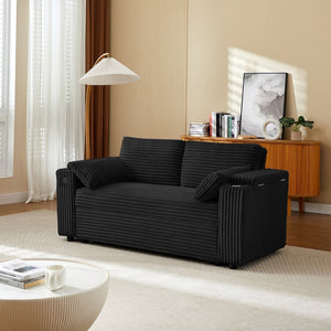 English Elm Black Convertible Loveseat Sleeper Sofa with USB Charging Storage Armrest Cup Holders W588P444891