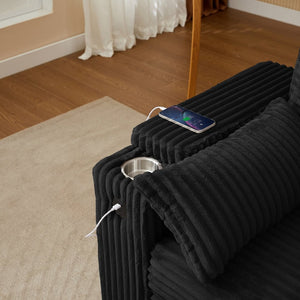 English Elm Black Convertible Loveseat Sleeper Sofa with USB Charging Storage Armrest Cup Holders W588P444891