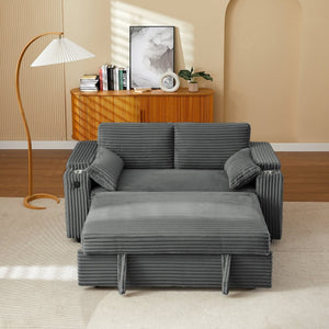 English Elm Dark Grey Convertible Loveseat Sleeper with USB Charging Port and Cup Holder Arms W588P444892