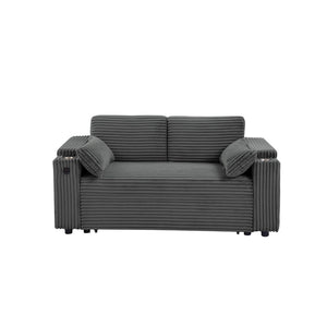 English Elm Dark Grey Convertible Loveseat Sleeper with USB Charging Port and Cup Holder Arms W588P444892