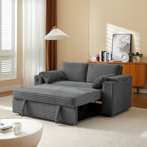 English Elm Dark Grey Convertible Loveseat Sleeper with USB Charging Port and Cup Holder Arms W588P444892